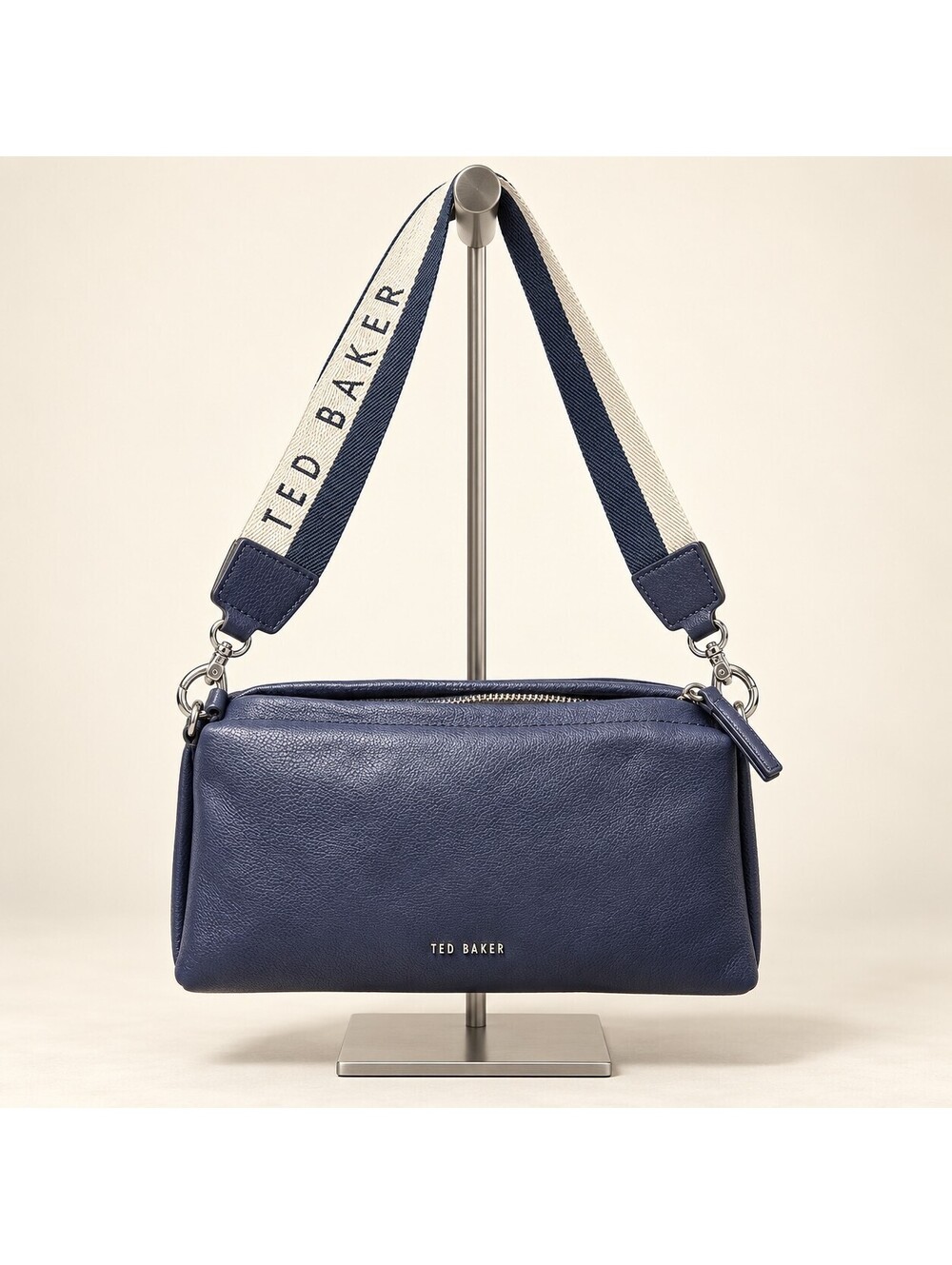 Ted Baker London Navy Blue Leather Camera Crossbody Bag Logo Strap NWT